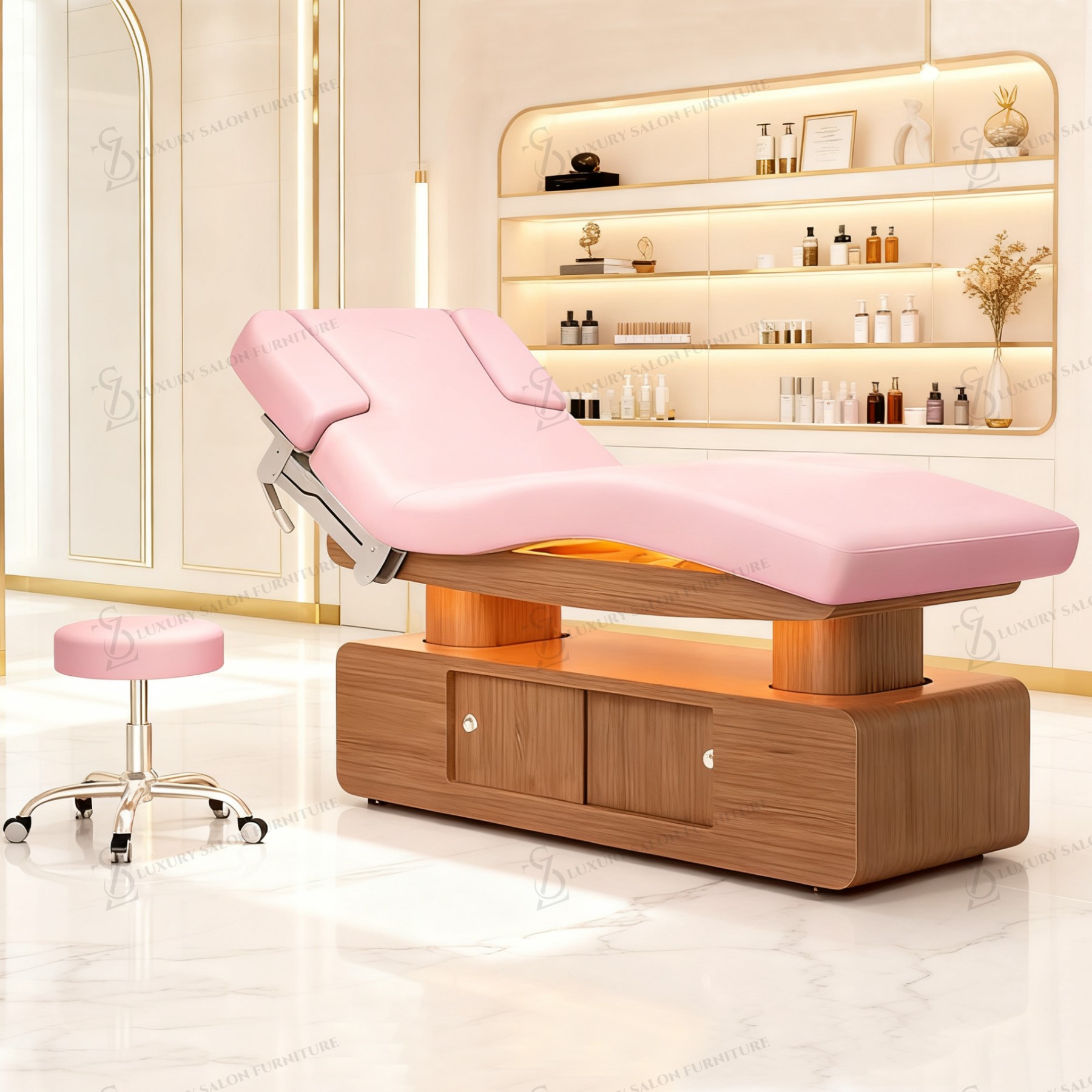 Spa Wellness And Beauty - 高級3/4モーターピンクビューティーベッド多機能美容サロン スパ ウェルネス電動フェイシャルまつげエクステベッドマッサージ台